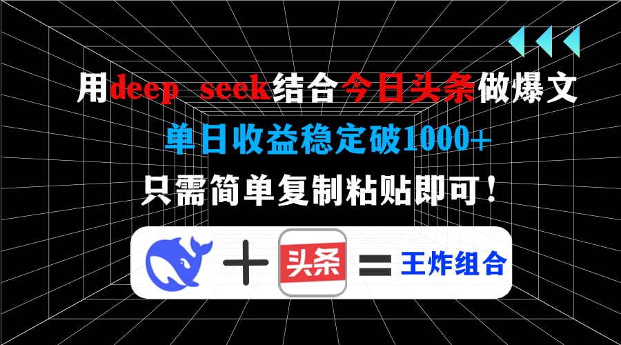 （14483期）用deep seek结合今日头条做爆文，单日收益稳定破1000+，只需简单复制粘…-辰风资源站