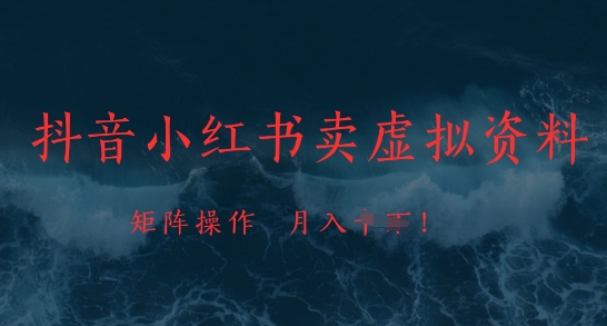 抖音小红书卖虚拟资料，市场需求一直存在，矩阵操作，月入1w+-辰风资源站