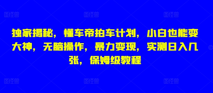 独家揭秘，懂车帝拍车计划，小白也能变大神，无脑操作，暴力变现，实测日入几张，保姆级教程-慕云辰风博客