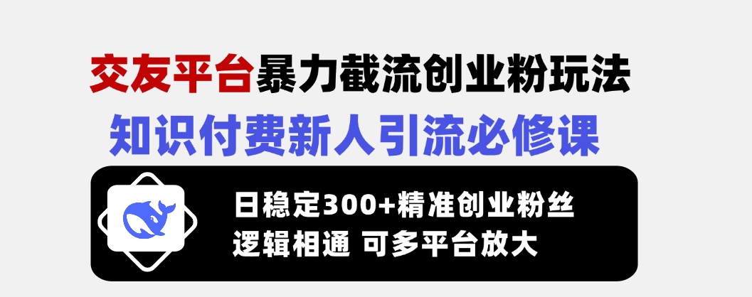 （14432期）交友平台暴力截流创业粉玩法，知识付费新人引流必修课，日稳定300+精准…-慕云辰风博客