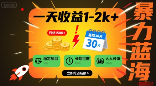 一天收益1-2k+ 稳定项目，暑期暴力蓝海项目，长期稳定，人人可做【揭秘】-辰风资源站