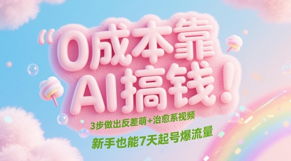 0成本靠AI搞钱！3步做出反差萌+治愈系视频，新手也能7天起号爆流量-辰风资源站