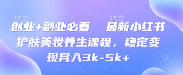 创业+副业必看  最新小红书护肤美妆养生课程，稳定变现月入3k-5k+-辰风资源站