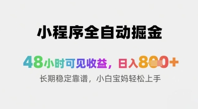 小程序全自动掘金，48小时可见收益，日入8张+长期稳定靠谱，小白宝妈轻松上手【揭秘】-辰风资源站