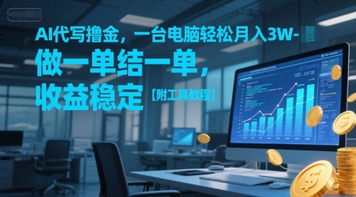 AI代写撸金，一台电脑轻松月入1-3W，做一单结一单，收益稳定【附工具教程】-辰风资源站