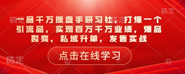 一品千万操盘手研习社，打爆一个引流品，实现百万千万业绩，爆品裂变，私域升单，发售实战-慕云辰风博客