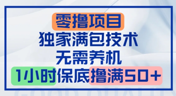 零撸顶配玩法，独家满包技术，无需养机，1小时保底撸满50+-辰风资源站