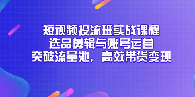 （14868期）短视频投流班实战课程，选品剪辑与账号运营，突破流量池，高效带货变现-辰风资源站