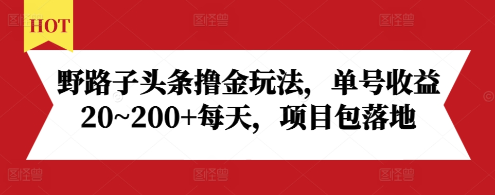 野路子头条撸金玩法，单号收益20~200+每天，项目包落地-慕云辰风博客