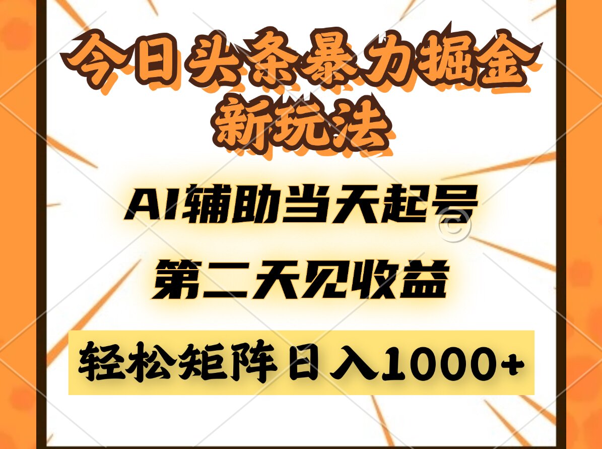 （14688期）今日头条暴利掘金新玩法，AI辅助当天起号，第二天见收益，轻松矩阵日入…-辰风资源站