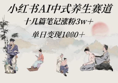 小红书AI中式养生赛道，十几篇笔记涨粉3w+，单日变现多张-辰风资源站