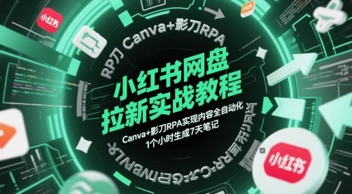 小红书网盘拉新实战教程，Canva+影刀RPA实现内容全自动化，1个小时生成7天笔记-辰风资源站