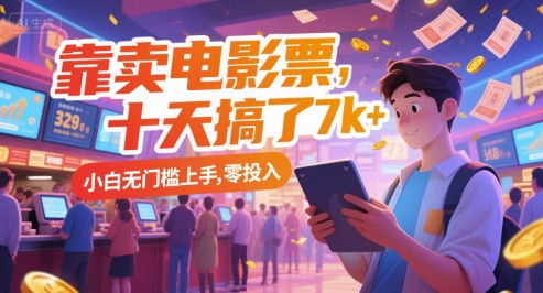 靠卖电影票，十天搞了7k+，小白无门槛上手，零投入【揭秘】-辰风资源站
