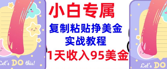 复制粘贴挣美金，0门槛，1天收入95美刀，3分钟学会，内部教程(首次公开)-辰风资源站