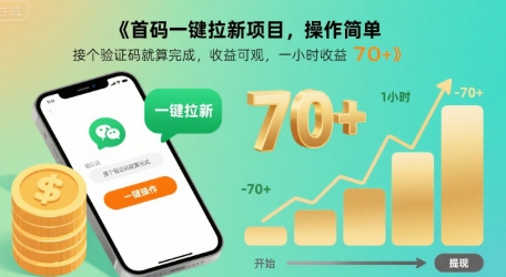 首码一键拉新项目，操作简单，接个验证码就算完成，收益可观， 一小时收益70+【揭秘】-辰风资源站