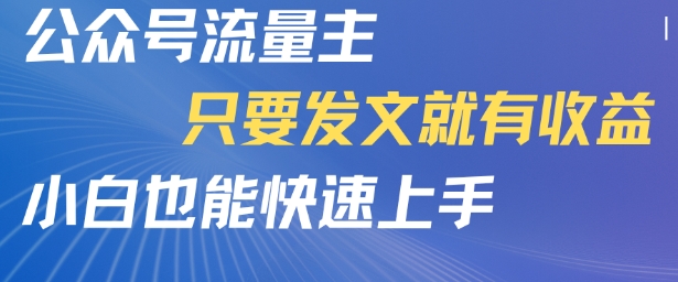 公众号流量主，只要发文就有收益，小白也能快速上手-辰风资源站