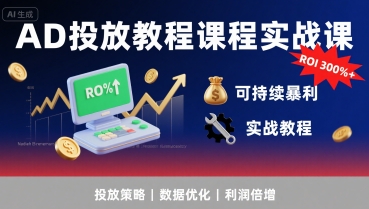 AD投放教程课程实战课，实现广告ROI300%+可持续暴利-辰风资源站