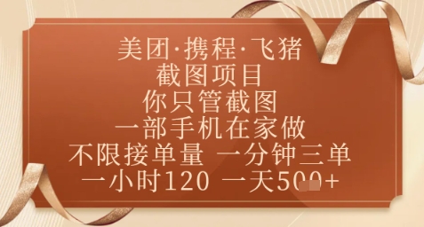 飞猪美团截图项目，你只管截图，一部手机在家做，正规平台无套路，一天5张+【揭秘】-辰风资源站