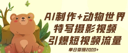 AI制作动物世界特写摄影视频+引爆短视频流量+单日变现多张-辰风资源站