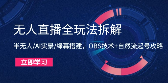 （14684期）无人直播全玩法拆解：半无人/AI实景/绿幕搭建，OBS技术+自然流起号攻略-辰风资源站