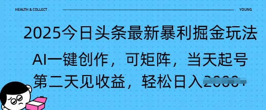 2025今日头条最新暴利掘金玩法，AI一键创作，可矩阵，当天起号，第二天见收益轻松日入多张-慕云辰风博客