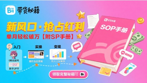 B站哔哩哔哩带货秘籍，新风口，抢占红利，单月轻松破万【附SOP手册】-辰风资源站