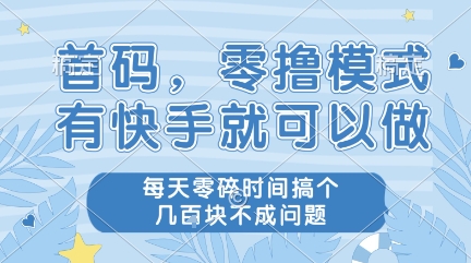 首码，零撸模式，有快手就可以做，每天零碎时间搞个几张不成问题【揭秘】-辰风资源站