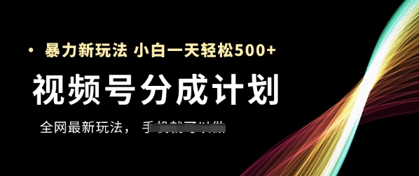 视频号分成计划，全网最暴力玩法，新手一天也能轻松5张+-辰风资源站