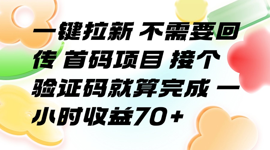 （15588期）一键拉新 不需要回传 首码项目 接个验证码就算完成 一小时收益70+-辰风资源站