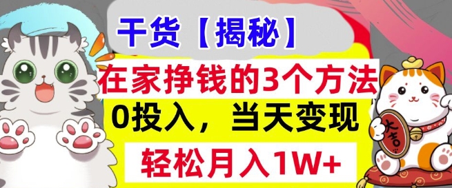 在家挣钱的3个方法，0投入，当天变现，轻松月入过W-慕云辰风博客