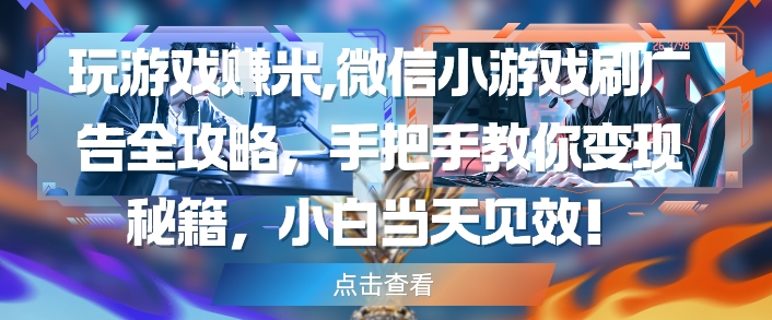 玩游戏挣米，微信小游戏刷广告全攻略，手把手教你变现秘籍，小白当天见效-辰风资源站