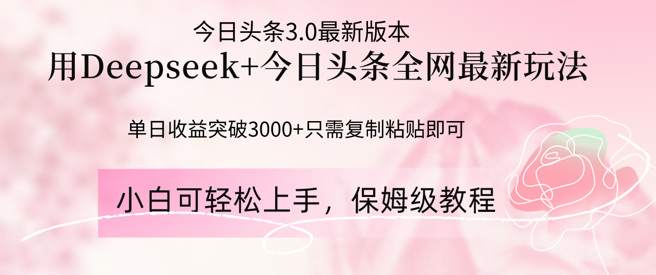 （14452期）Deepseek结合今日头条全网最新玩法，单日收益突破3000+，只需要简单的…-辰风资源站