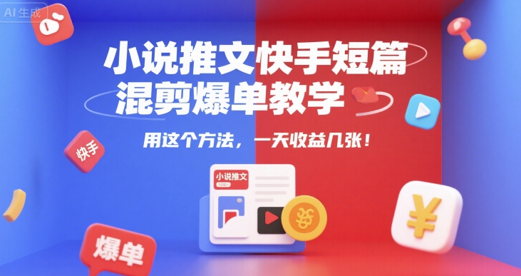 小说推文快手短篇混剪爆单教学，用这个方法，一天收益几张-辰风资源站