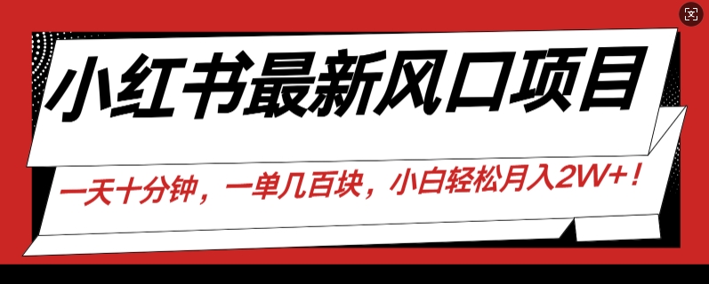 小红书最新风口项目，一天只用10分钟，一单几百块，小白简单无脑操作!-慕云辰风博客