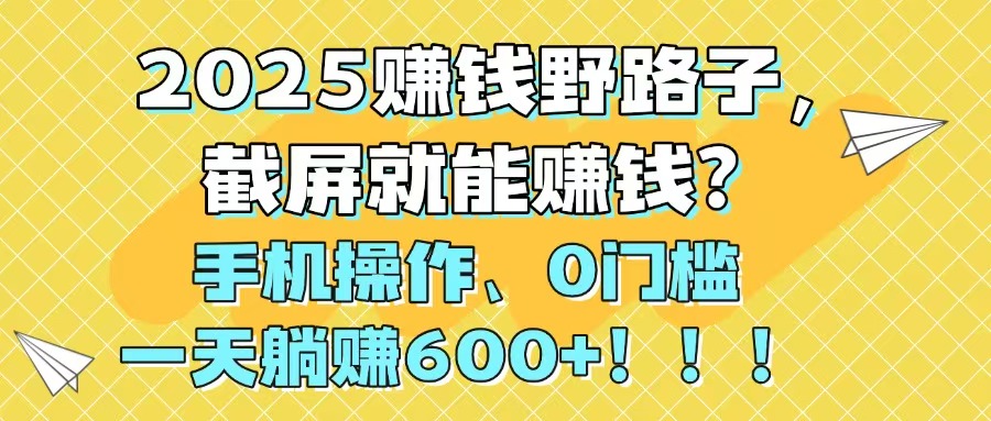 （14771期）2025赚钱野路子，截屏就能赚钱？手机操作0门槛，一天躺赚600+！！！-辰风资源站
