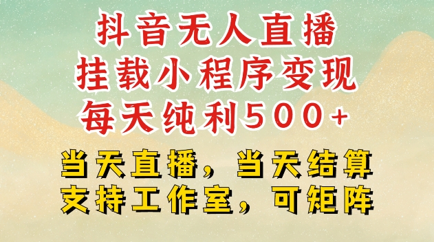 抖音无人直播挂载小程序变现每天纯利500+当天直播，当天结算支持工作室，可矩阵【揭秘】-慕云辰风博客