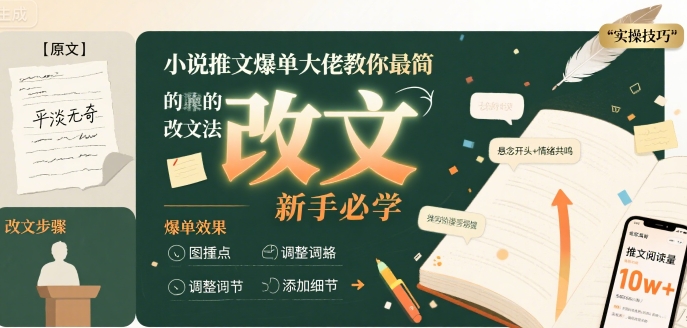 小说推文爆单大佬教你最简单的改文方法实操课，新手必学-辰风资源站