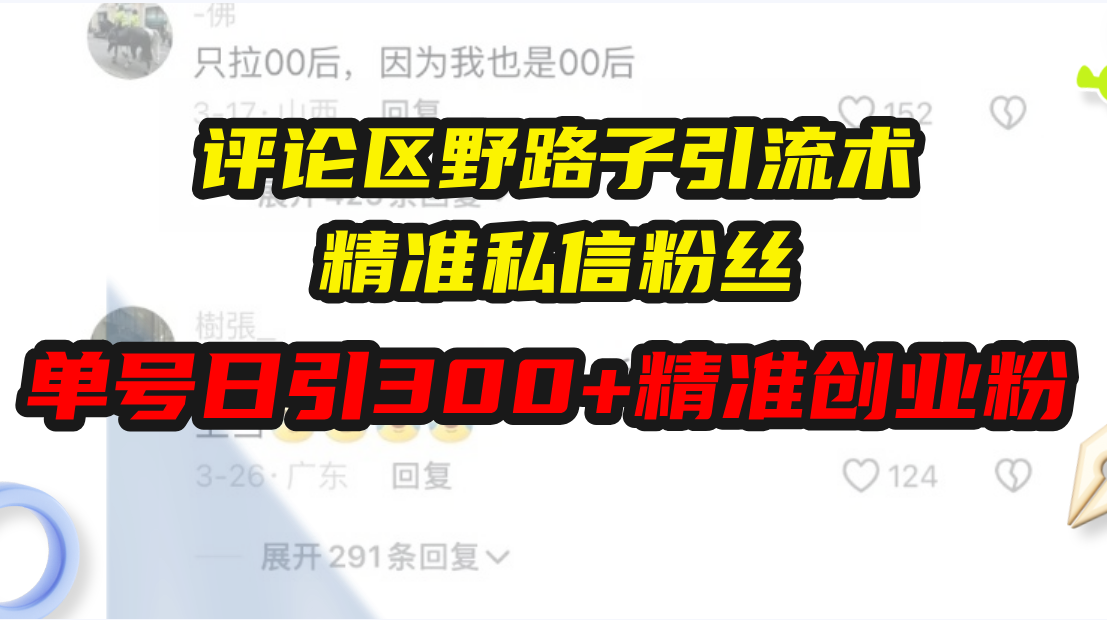 （13676期）评论区野路子引流术，精准私信粉丝，单号日引流300+精准创业粉-慕云辰风博客