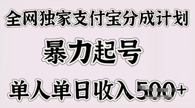 全网独家支付宝分成计划，暴力起号，单人单日收入多张-慕云辰风博客