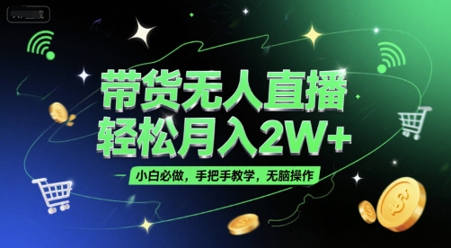 带货无人直播，轻松月入2W+，小白必做，手把手教学，无脑操作(附学习资料)-辰风资源站