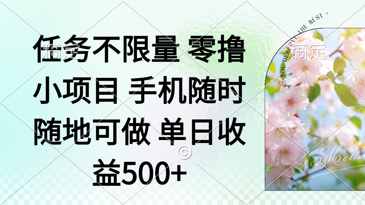 （14391期）零撸小项目 手机随时可做 任务不限量 单日收益500＋-辰风资源站