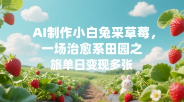 AI制作小白兔采草莓，一场治愈系田园之旅单日变现多张-辰风资源站