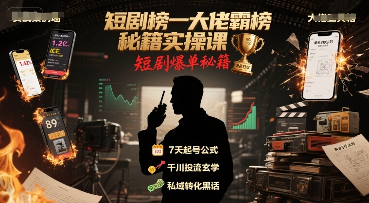 短剧榜一大佬霸榜秘籍实操课，短剧爆单秘籍-辰风资源站