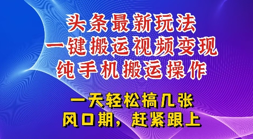 今日头条最新玩法，一键搬运视频也能轻松变现，随随便便就爆百W流量，新风口新玩法-辰风资源站