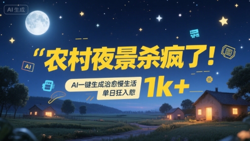 农村夜景杀疯了！AI一键生成治愈系慢生活，单日狂入1k+-辰风资源站
