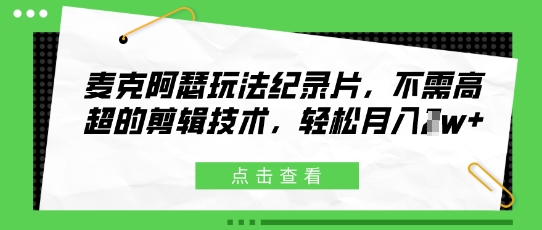 麦克阿瑟玩法纪录片，不需高超的剪辑技术，轻松月入1w+-辰风资源站