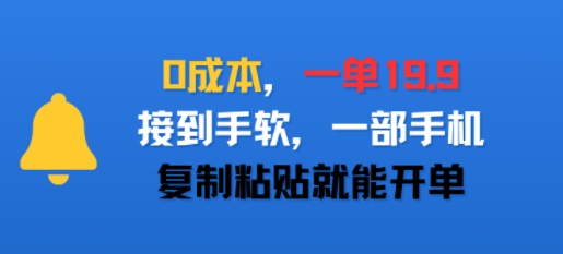 0成本，一单19.9，接到手软，一部手机，复制粘贴就能开单-辰风资源站