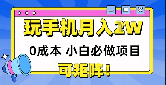 0成本小白必做项目，可矩阵，玩玩手机月入1w+-辰风资源站