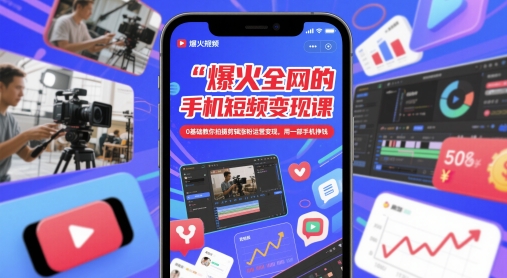 爆火全网的手机短视频变现课，0基础教你拍摄剪辑涨粉运营变现，用一部手机挣钱-辰风资源站