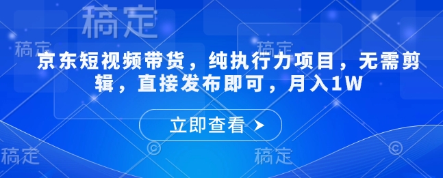 京东短视频带货，纯执行力项目，无需剪辑，直接发布即可，月入1W-慕云辰风博客